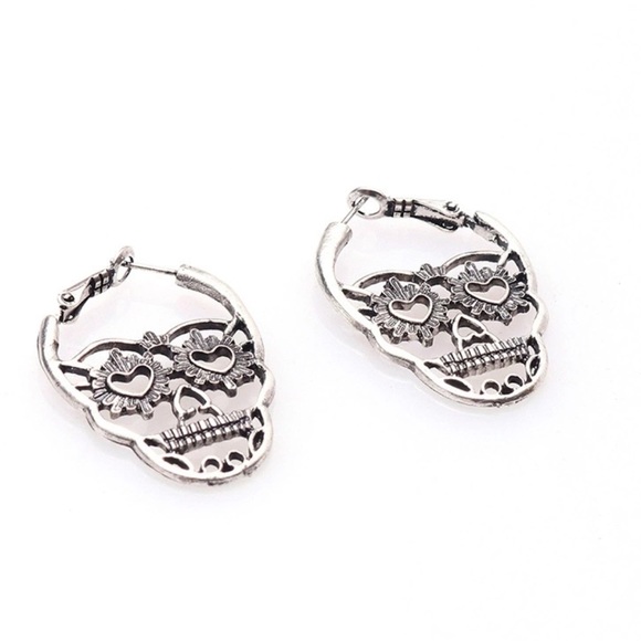 Silver Punk Rock Skull Earrings - Picture 6 of 8